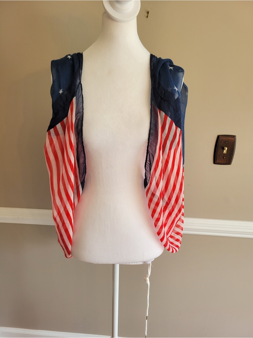 American Flag Inspired Lightweight Scarf Shawl Wrap multi use - Red, White, Blue